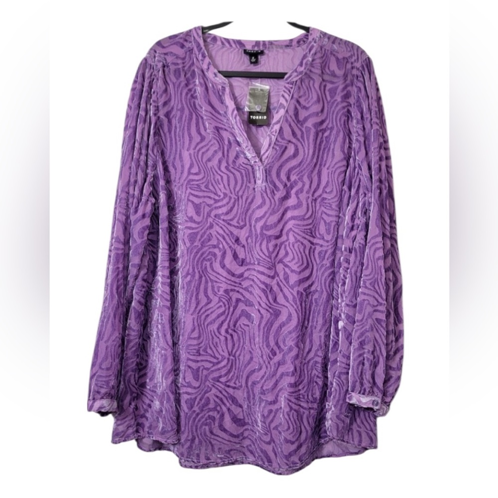 Torrid Purple Tunic Top Velvet Burnout Sheer Flowy Blouse Long Sleeve Sz 2X